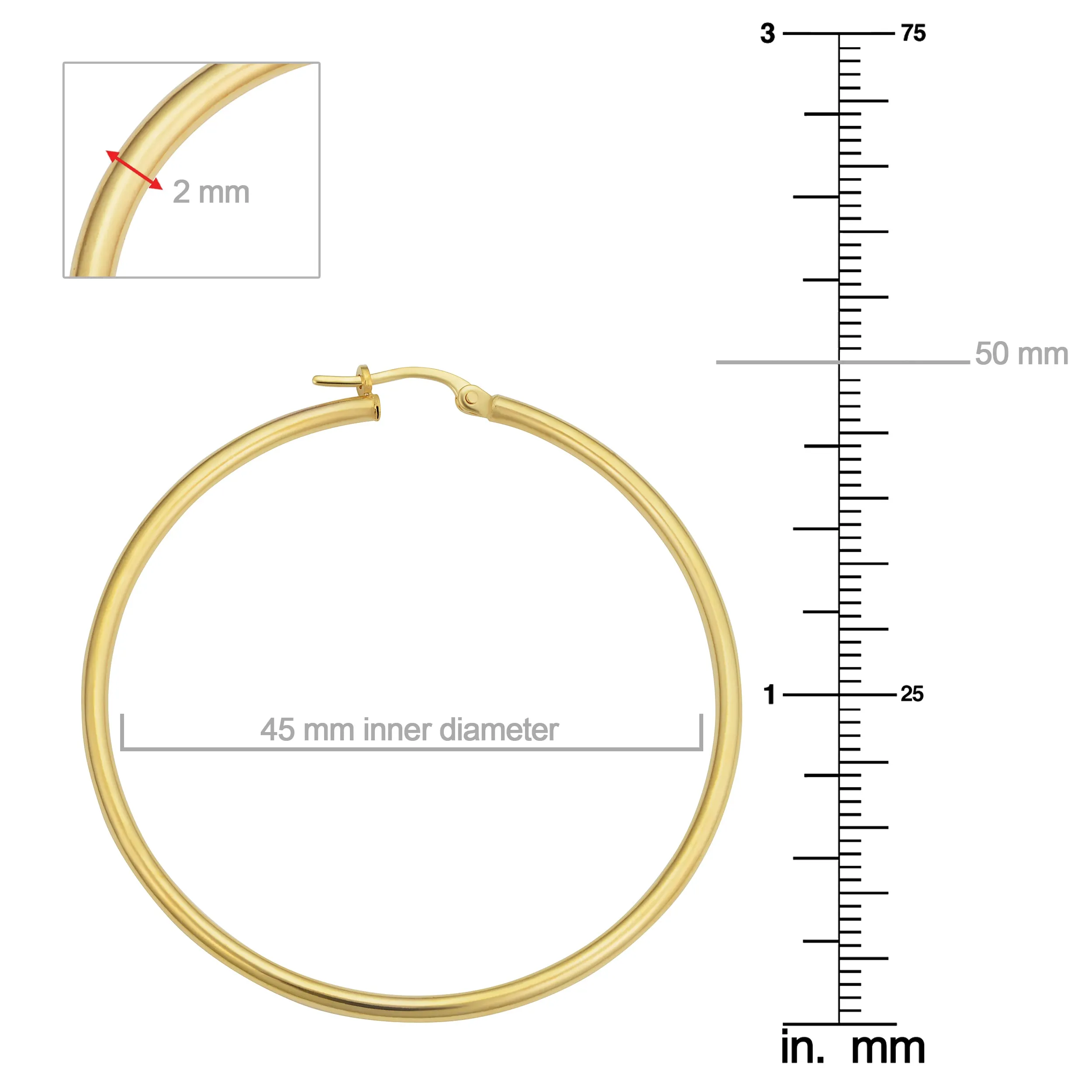 10k Yellow Gold Round Hoop Earrings (45 mm)