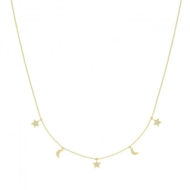 9ct Yellow Gold Hanging Moon And Star Necklet NK427