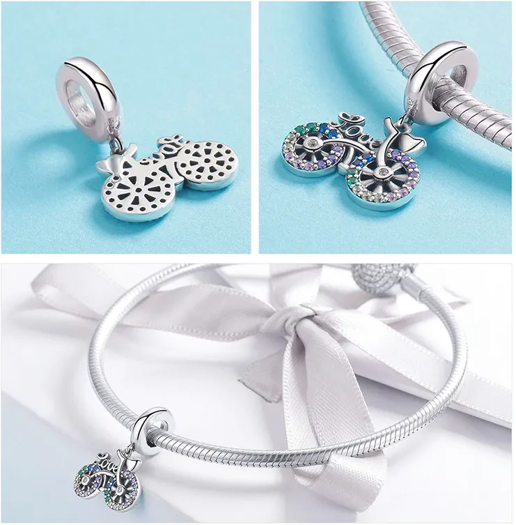 Beach Cruiser Love Crystallized Charm 925 Sterling Silver