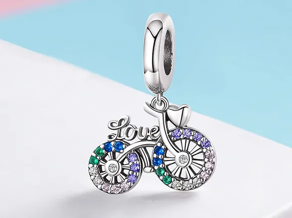 Beach Cruiser Love Crystallized Charm 925 Sterling Silver