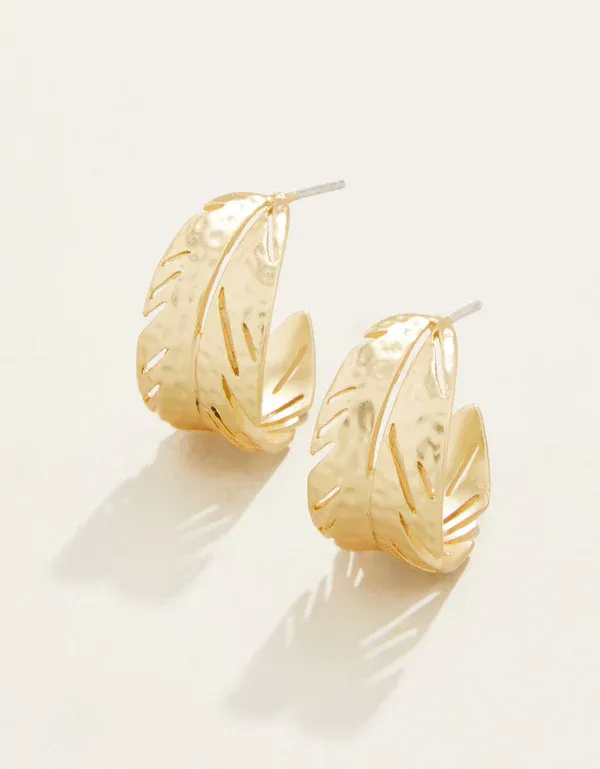 Calathea Leaf Hoop Earrings Gold