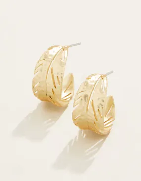 Calathea Leaf Hoop Earrings Gold