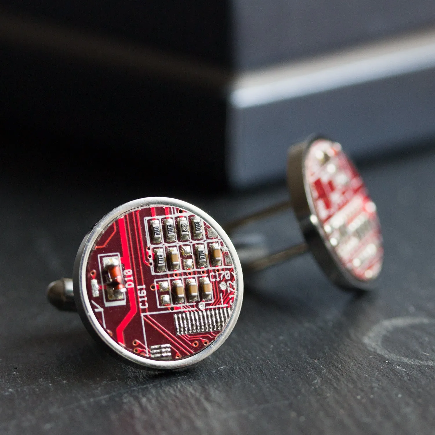 Circuit board cufflinks in stainless steel (no resin coating)