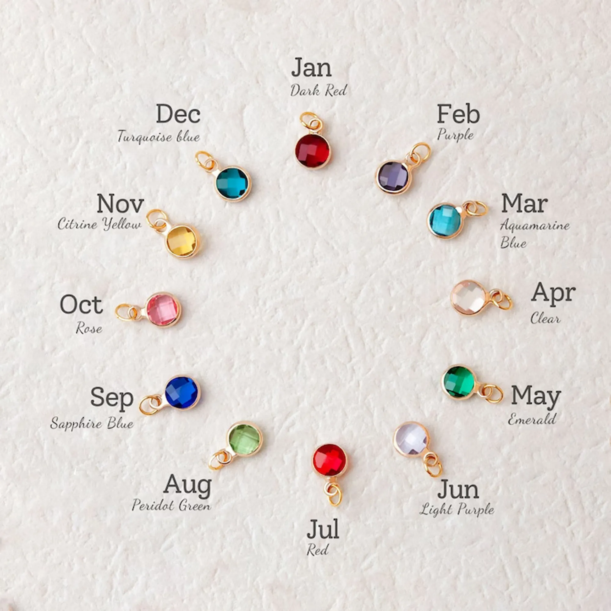 Custom Birthstone and Round Birth Flower Charm Bracelet