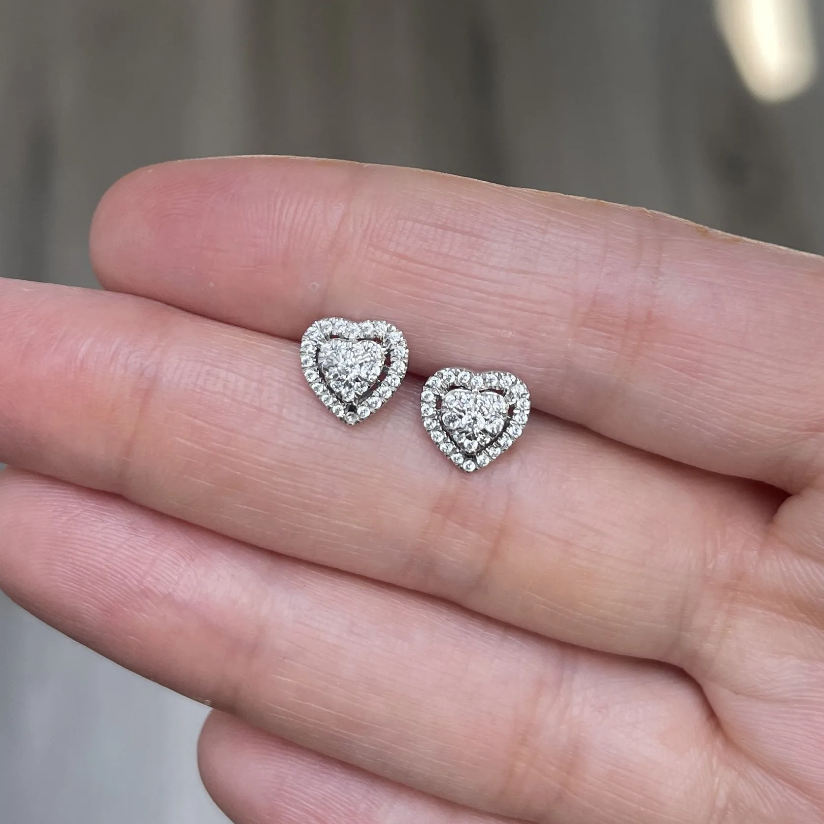 Diamond Cluster Heart Stud Earrings