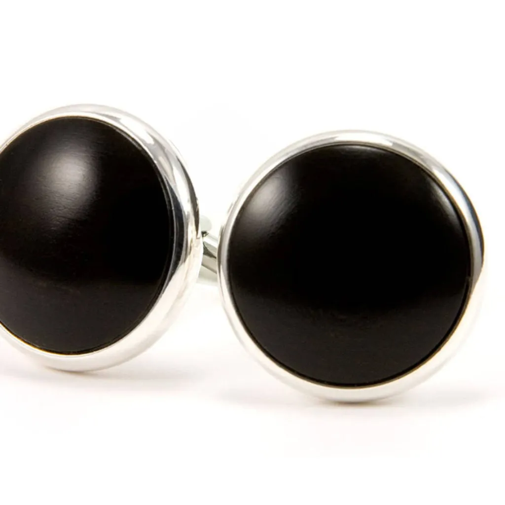 Ebony Wood and Silver Cufflinks