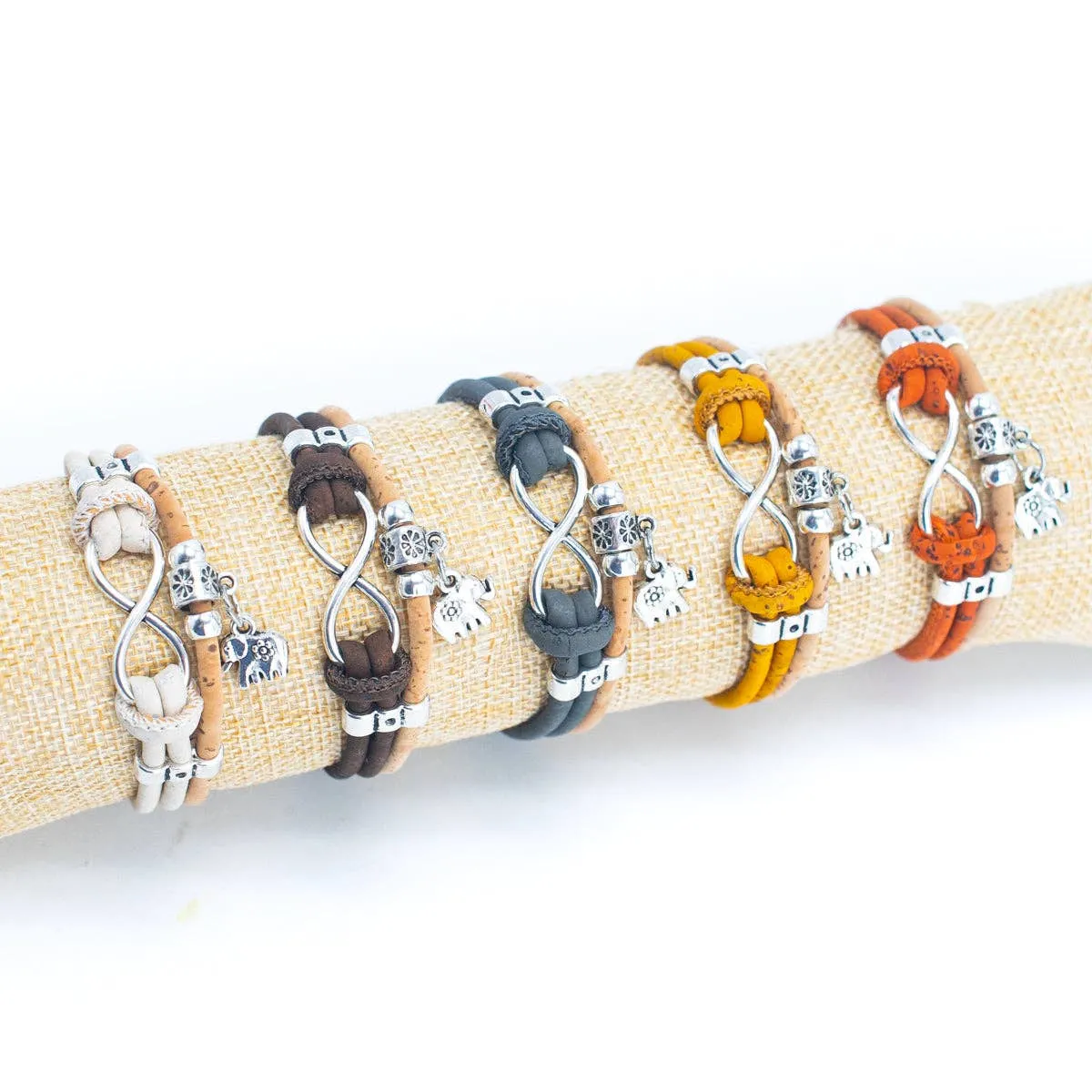 Infinity Elephant Charm Cork Cord Bracelet  BR-471-MIX-5