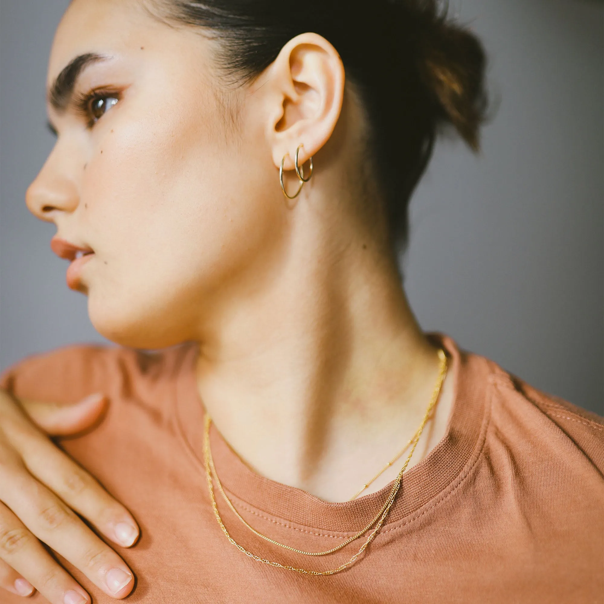 Large minimal plain earring gold filled