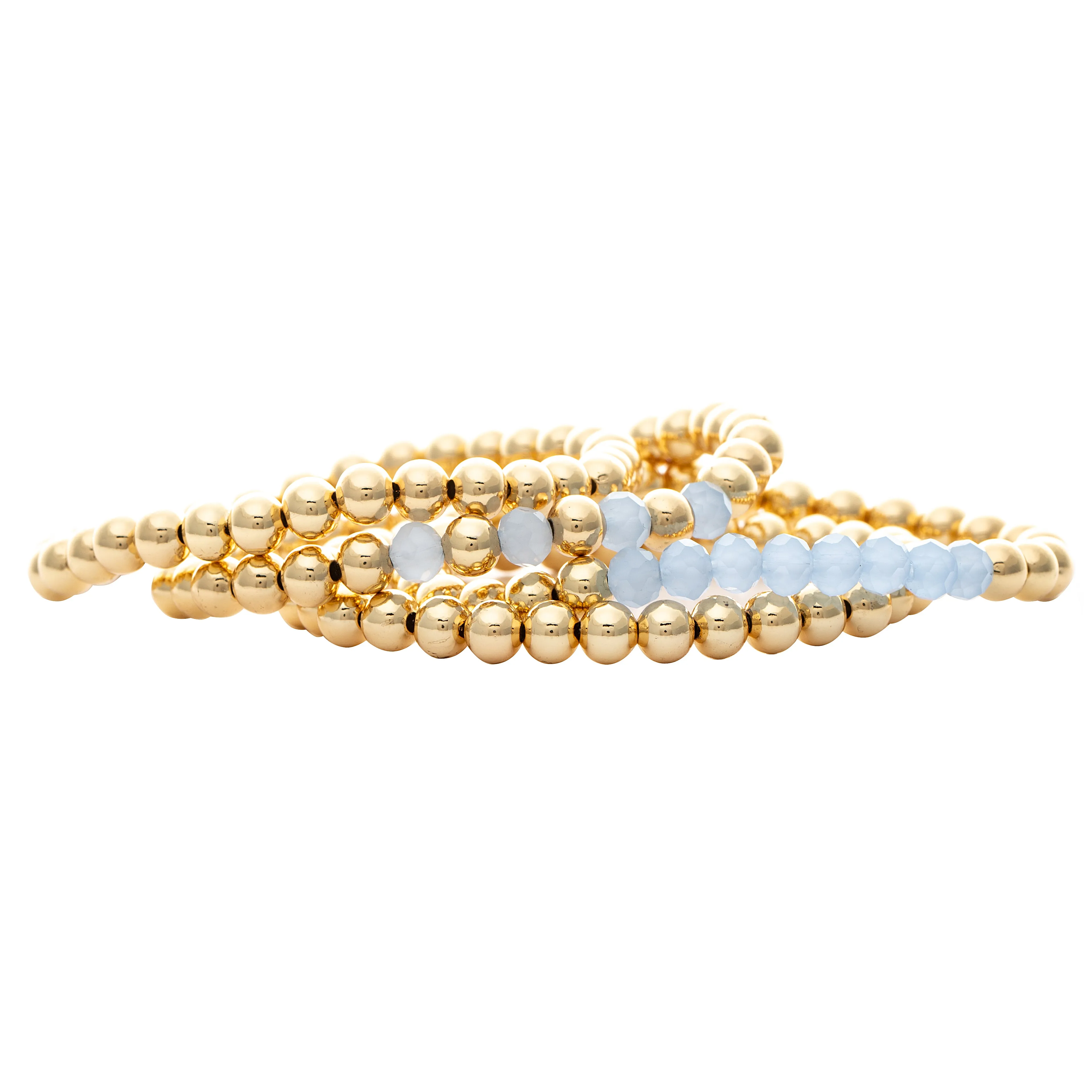 Polished Bead & Blue Stretch Bracelet Set