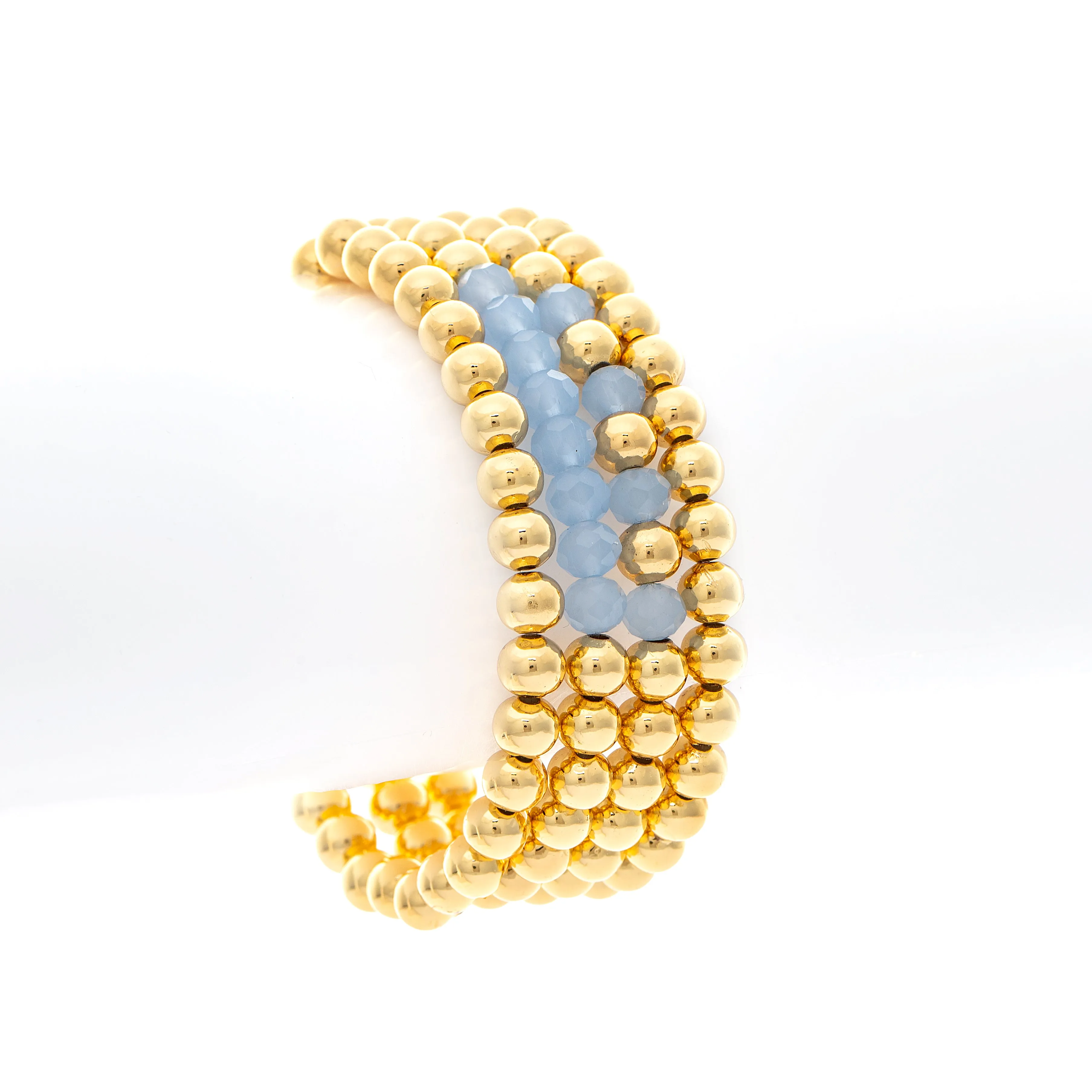 Polished Bead & Blue Stretch Bracelet Set