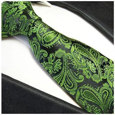 Silk Necktie by Paul Malone in Green and Black Paisley