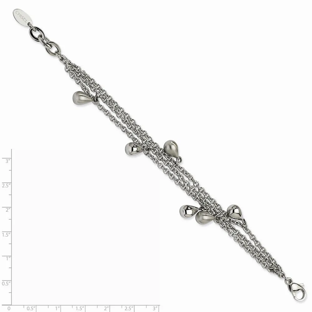 Stainless Steel Brushed/Polished Teardrop Dangles 6.5in w/.5in ext. Bracel