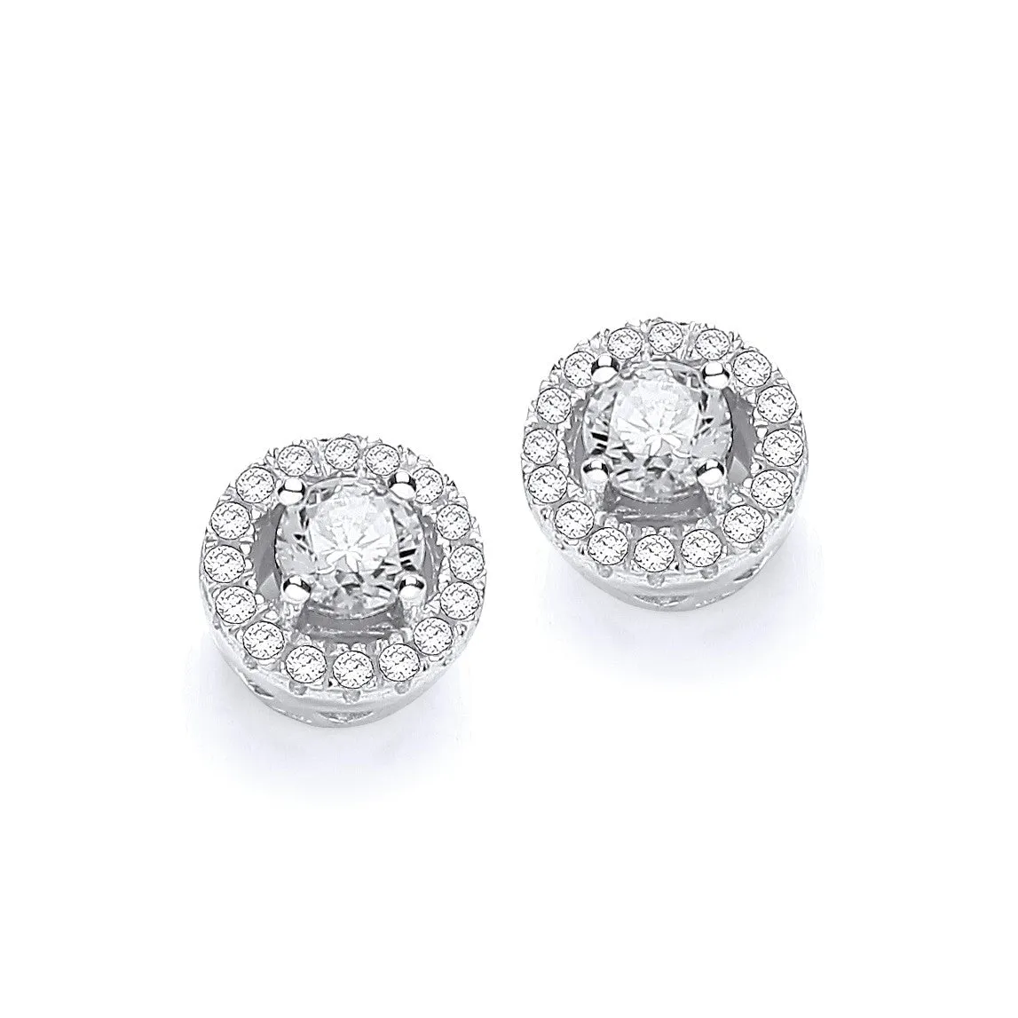 Sterling Silver Halo CZ Stud Earrings