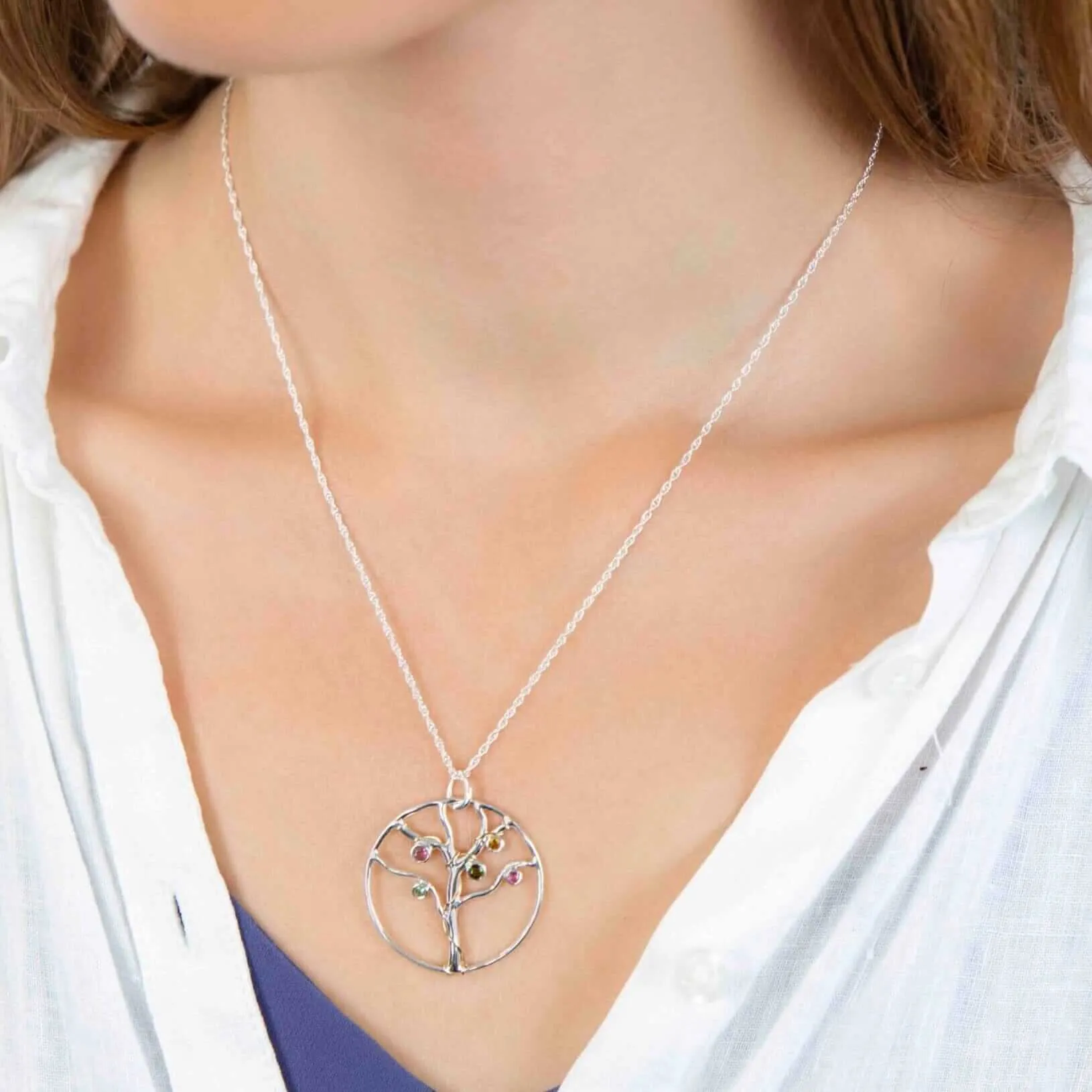 Tourmaline Tree Of Life Sterling Silver Pendant