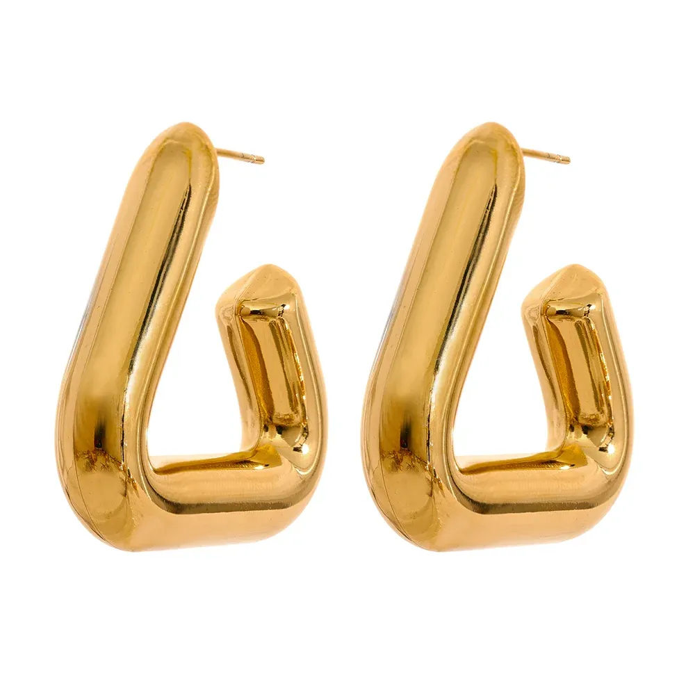 VAIGE Waterproof Stainless Steel Triangle Hoop Earrings with Chunky Metal Texture - Allergy-Free Temperament Jewelry Gift