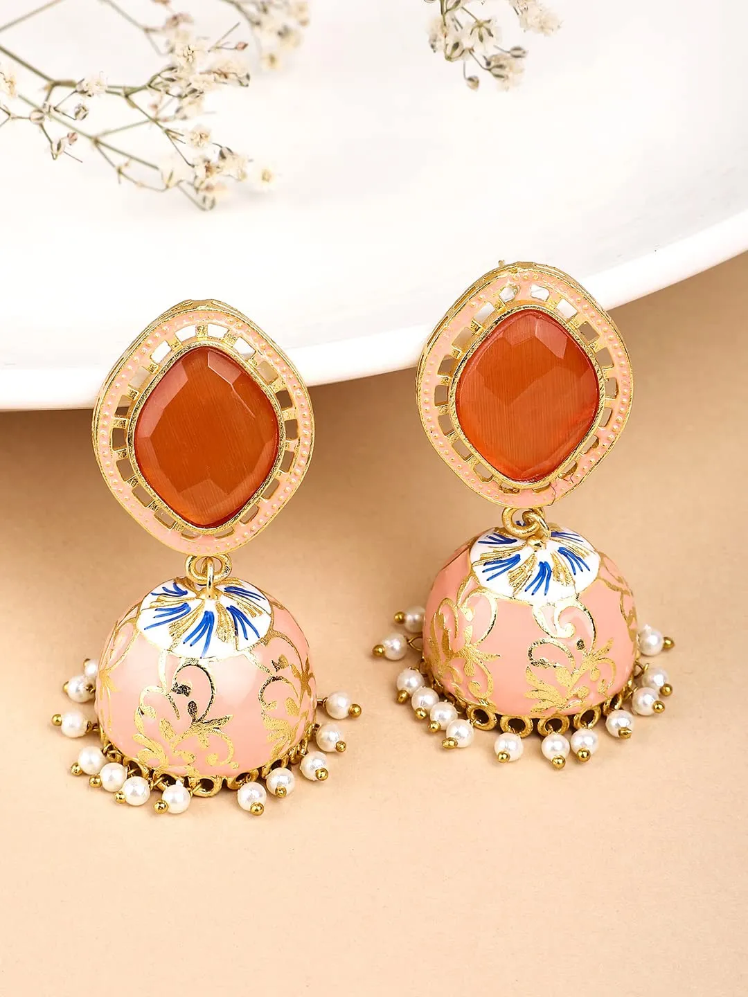 Yellow Chimes Earrings for Women Gold Toned Crystal Studded Beads Meenakari Jhumka Earrings for Women and Girls